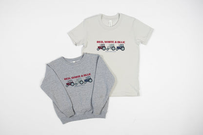 Red, White, Blue Tractors Toddler & Youth Crewneck