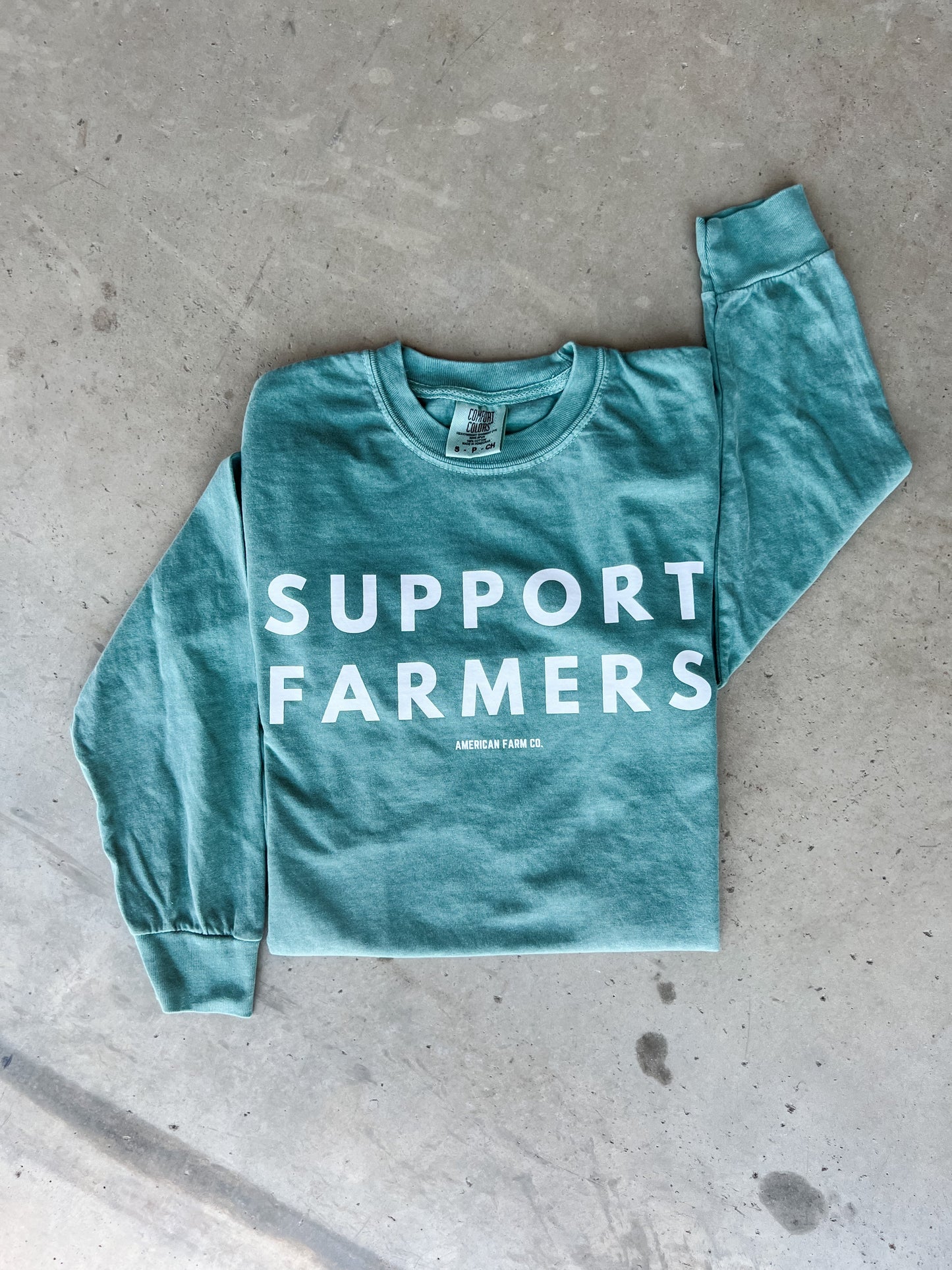 'Support Farmers' Washed Green Long Sleeve