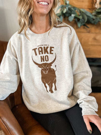 ‘Take No Bull’ Oatmeal Heather Crewneck