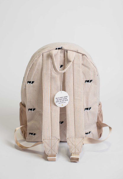 Tan Stripe Embroidered Backpack