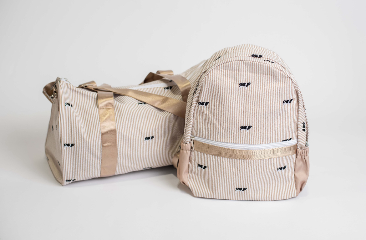 Tan Stripe Embroidered Backpack