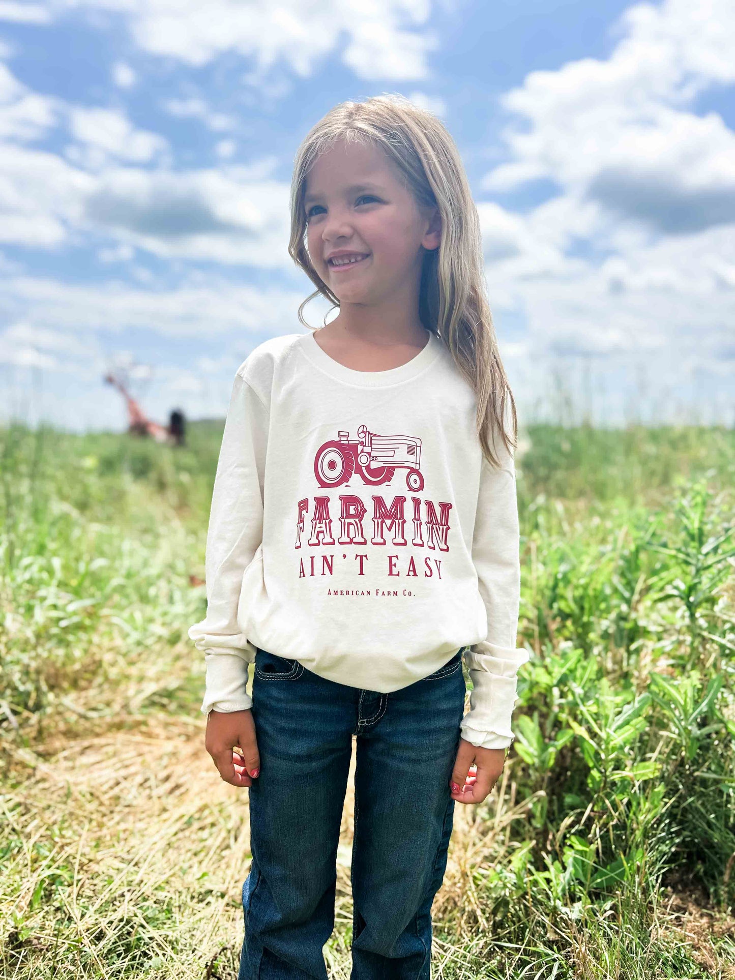 ‘Farmin’ Ain’t Easy’ Red Toddler/Youth Long Sleeve