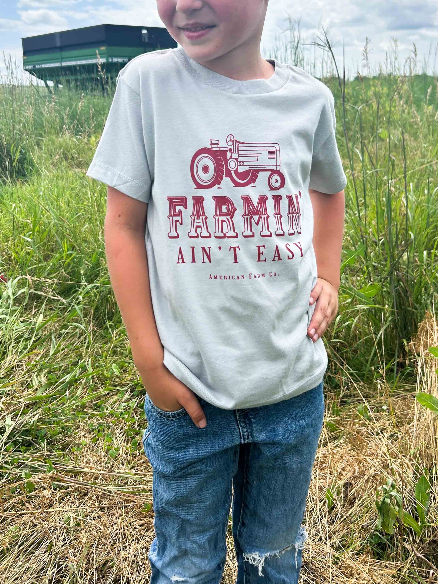 ‘Farmin’ Ain’t Easy’ Red Toddler/Youth Tees