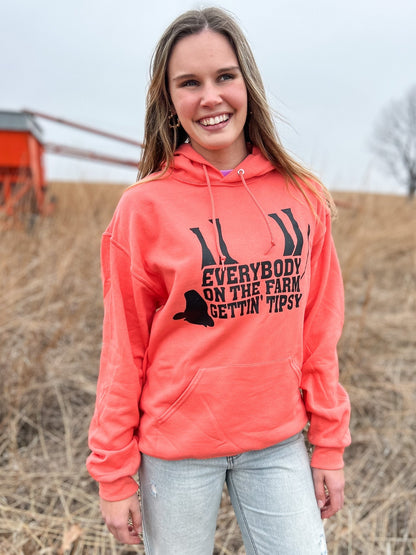 ‘Tipsy Cow’ Coral Hoodie