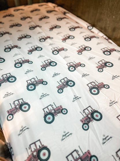 Pink Tractor Crib Sheet