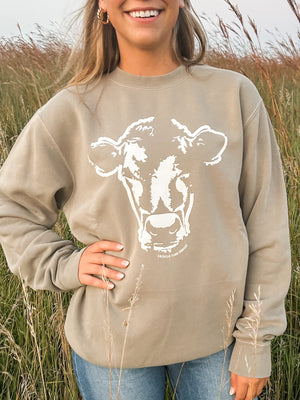 Water Color Cow Tan Crew