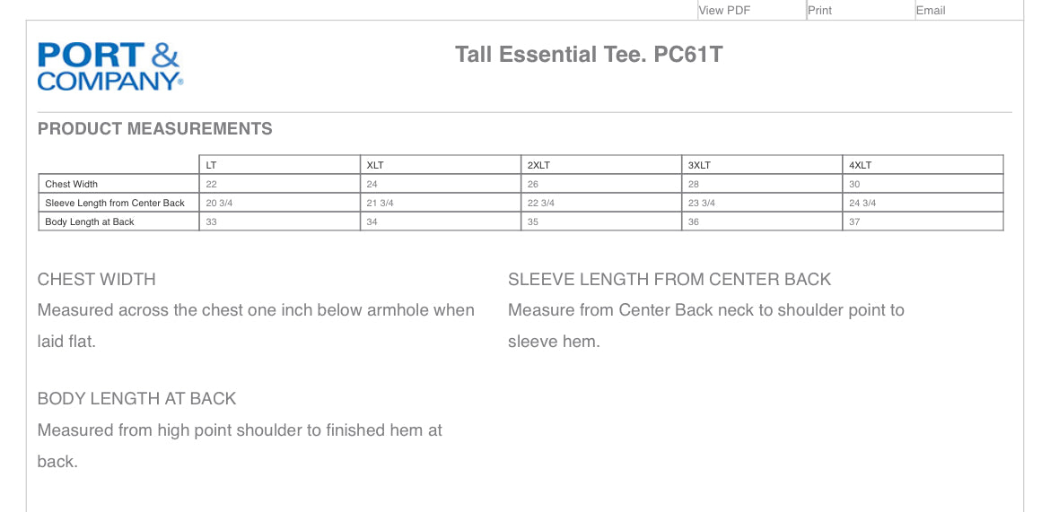 american farmer tee size chart