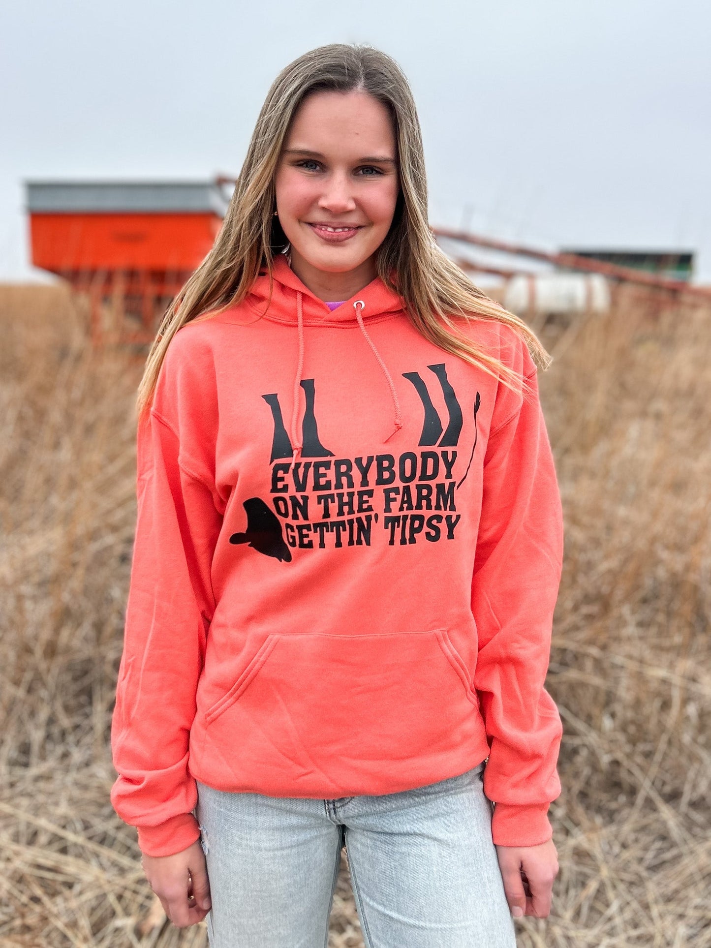 ‘Tipsy Cow’ Coral Hoodie