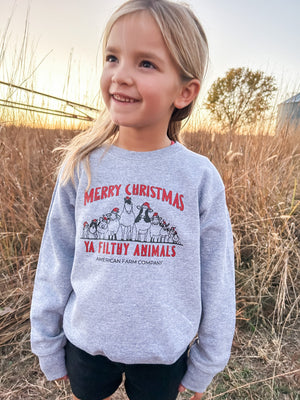 ‘Merry Christmas Ya Filthy Animals Crew’ Toddler/Youth Crewneck - American Farm Company