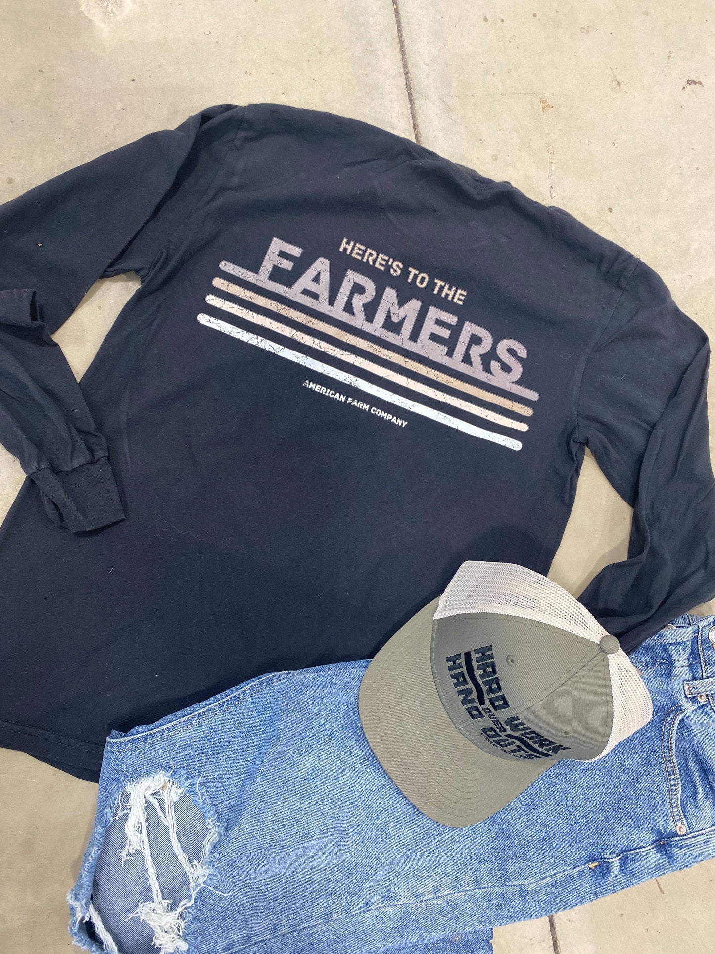 'Here's To the Farmers' Black Long Sleeve