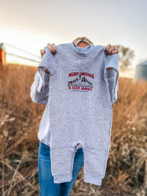 ‘Merry Christmas Ya Filthy Animals’ Baby Fleece One Piece - American Farm Company