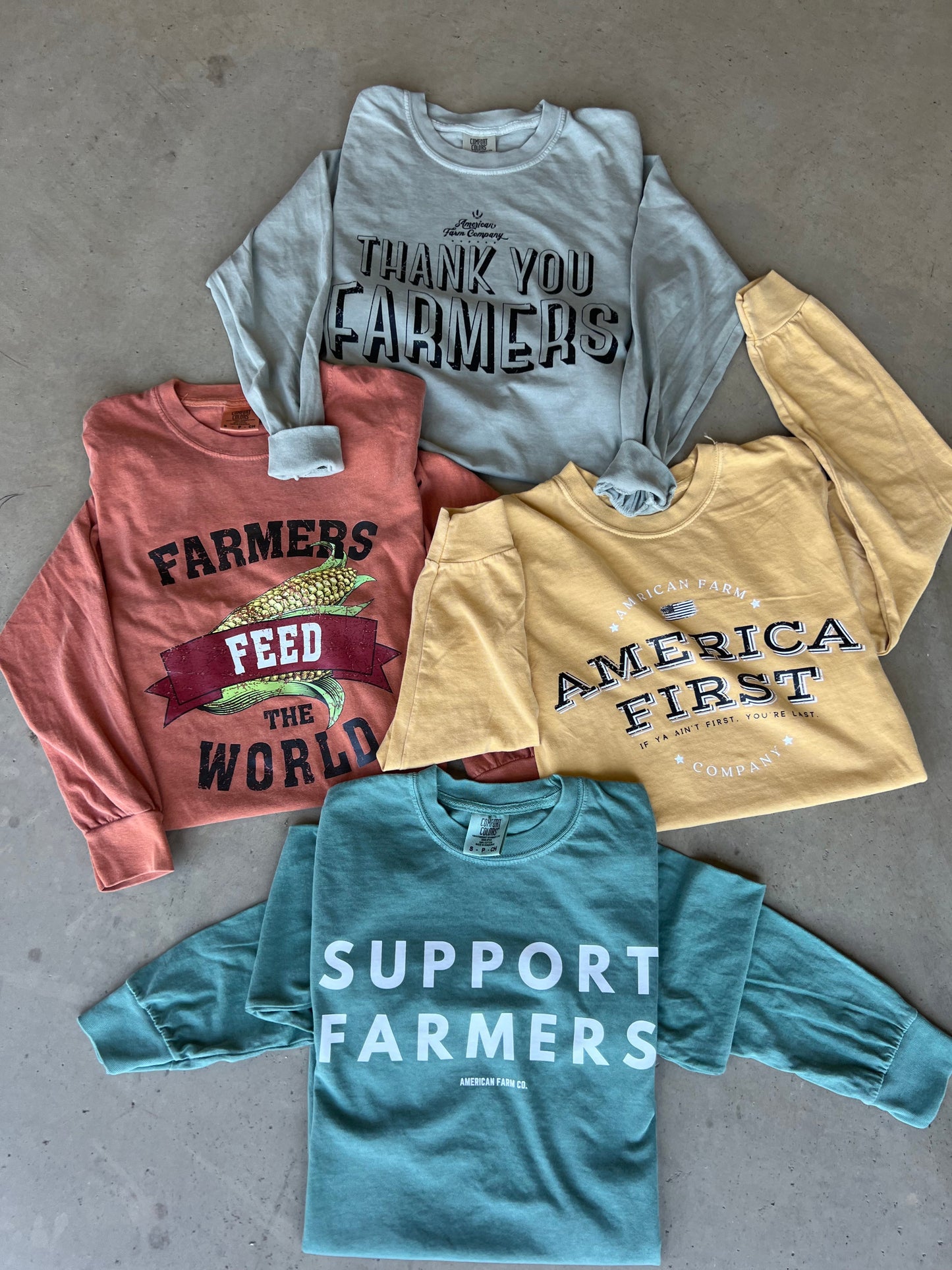 'Support Farmers' Washed Green Long Sleeve