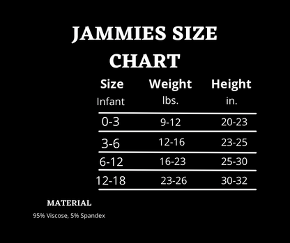 Jammies size chart of Bamboo Pajamas