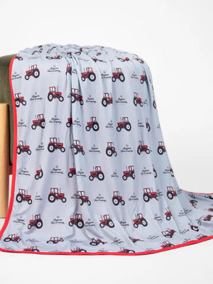 Red/Grey Tractor Kids Bamboo Blanket - PREORDER